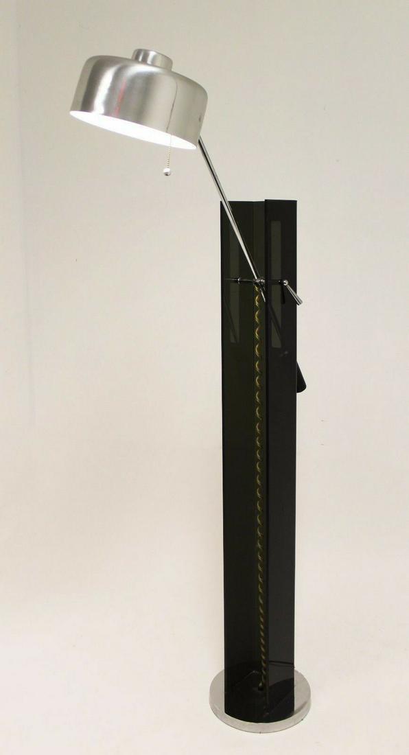 Smoked Lucite Chrome Adjustable Floor Lamp Sonneman Era: For your consideration is a creative, counter-balance floor lamp, made of smoked lucite and chrome, circa the 1970s. In excellent condition, with a scuff or two in the lucite. Attributed to Sonneman f