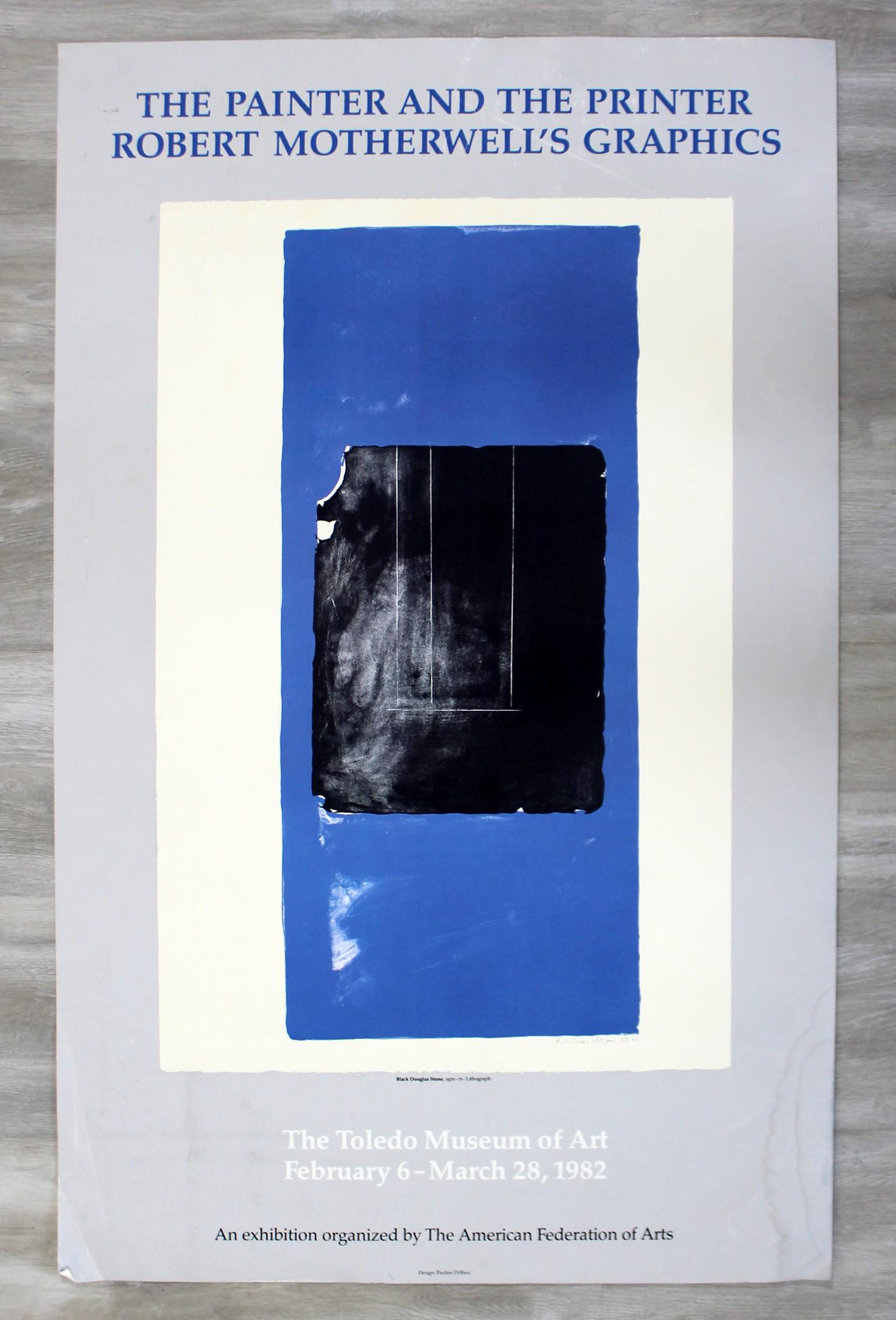 Modern Robert Motherwell Graphics Toledo Museum Poster: For your consideration is an unframed, vintage Robert Motherwell Graphics Toledo Museum Poster, 1982.