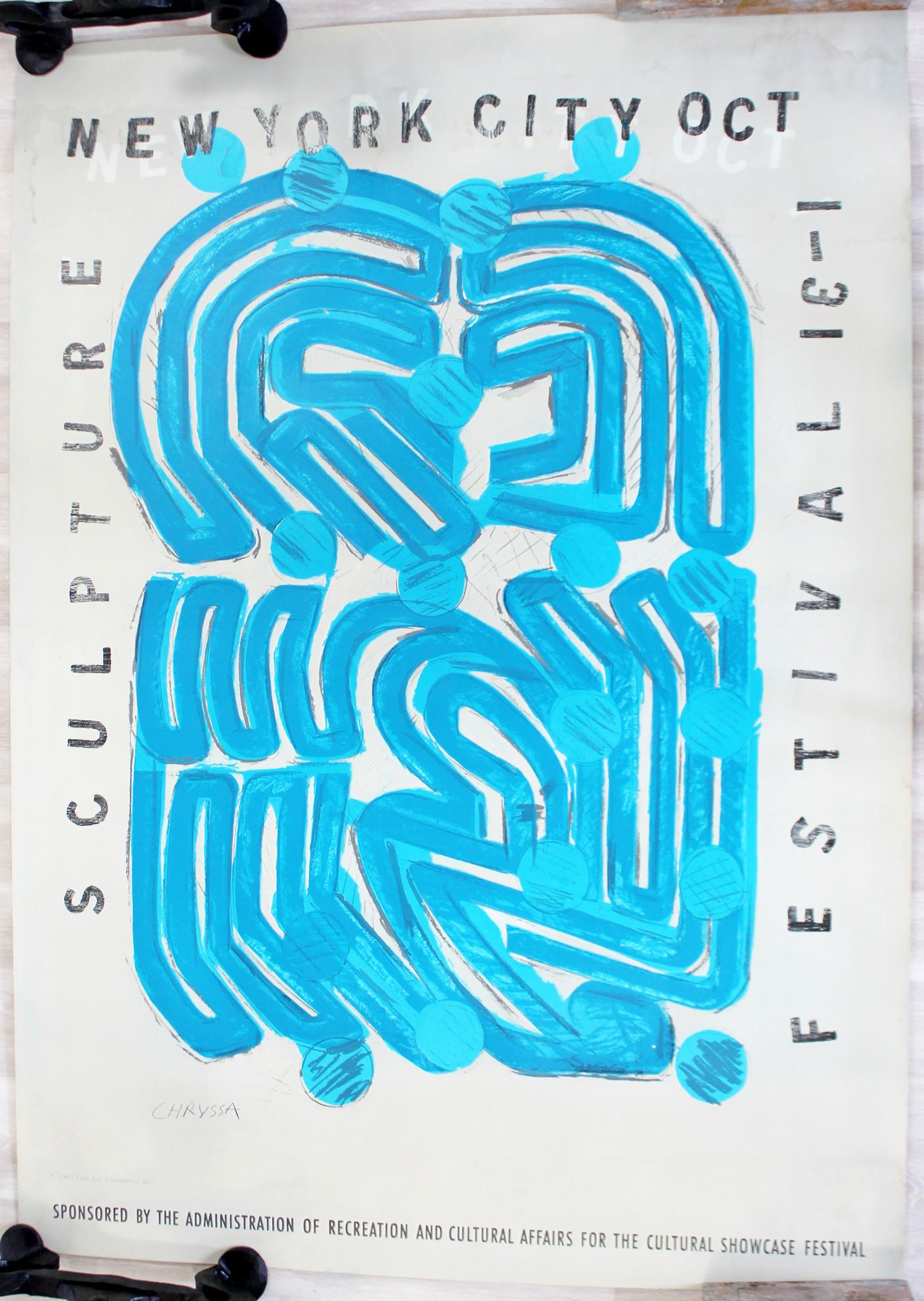 Poster by Chryssa Sculpture Festival 1967 Blue Abstract: For your consideration is an unframed, vintage poster by Chryssa Sculpture Festival, 1967