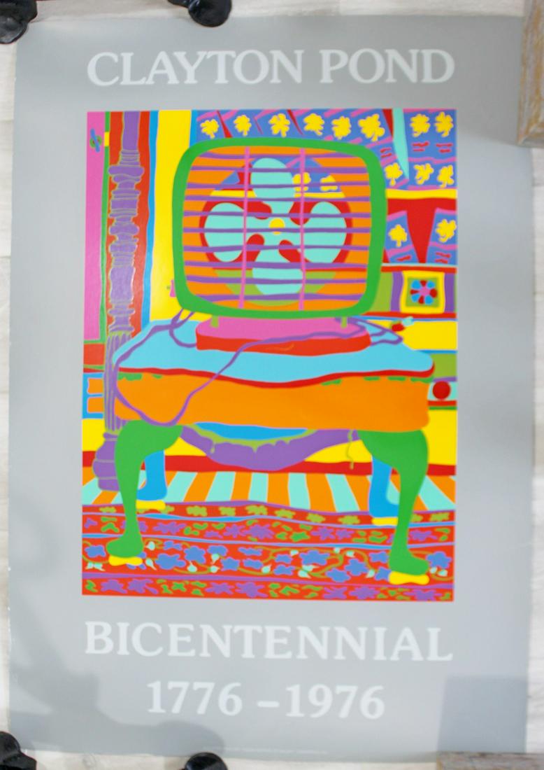 Clayton Pond Bicentennial Art Poster 1976 Silver Orange: For your consideration is an unframed, vintage Clayton Pond Bicentennial art poster