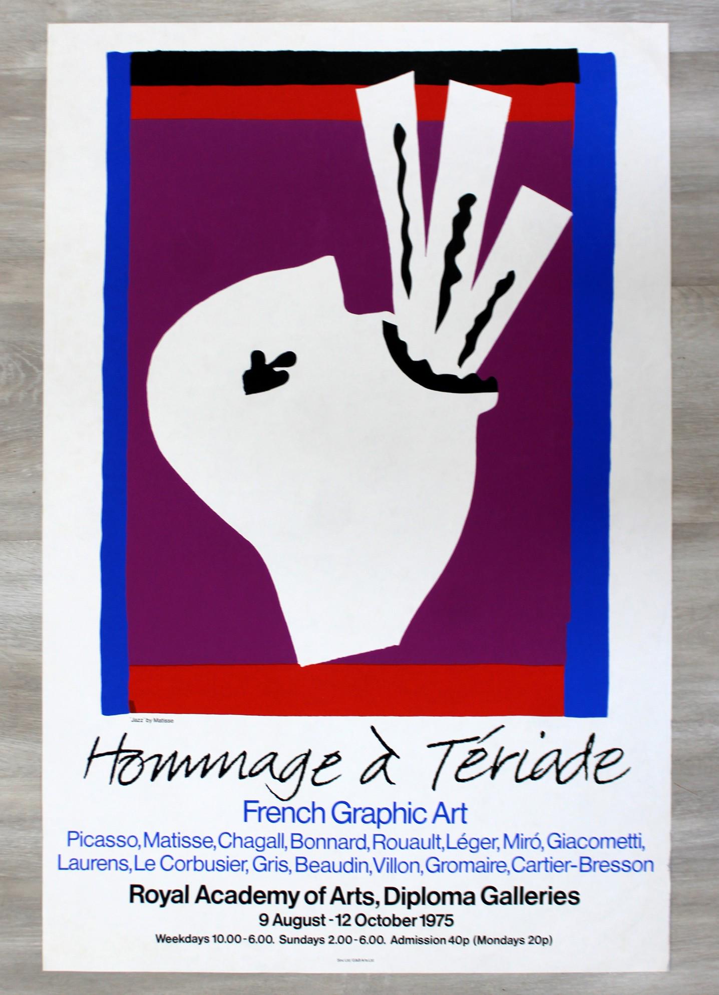 Modern Hommage to Teriade French Graphic Art Poster: For your consideration is an unframed, vintage Hommage to Teriade poster, circa 1975. 20" x 30"
