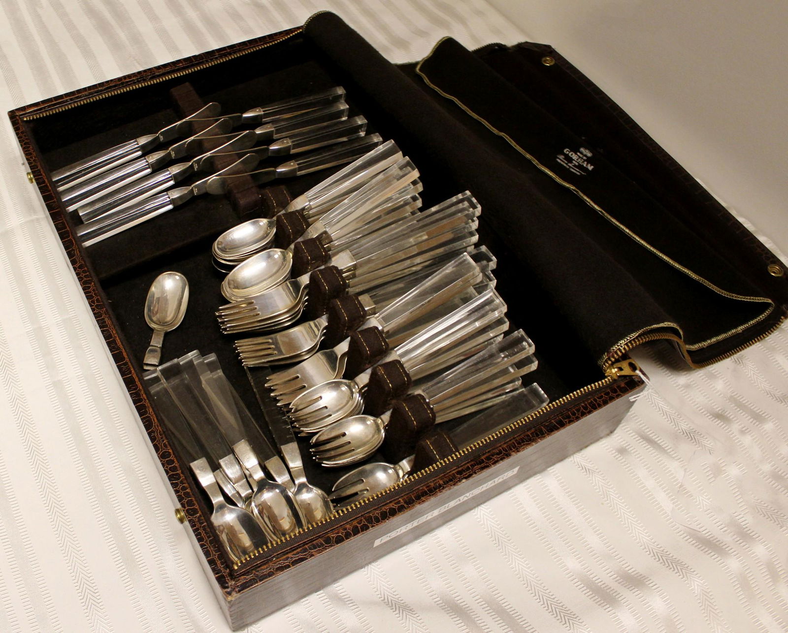 Porter Blanchard Lucite & Silver Flatware 1970s: For your consideration is a chic set of Porter Blanchard, sterling silver and lucite flatware, circa the 1970s. In excellent vintage condition. The dimensions of the box are 18.5" W x 12" D x 3" H. Se