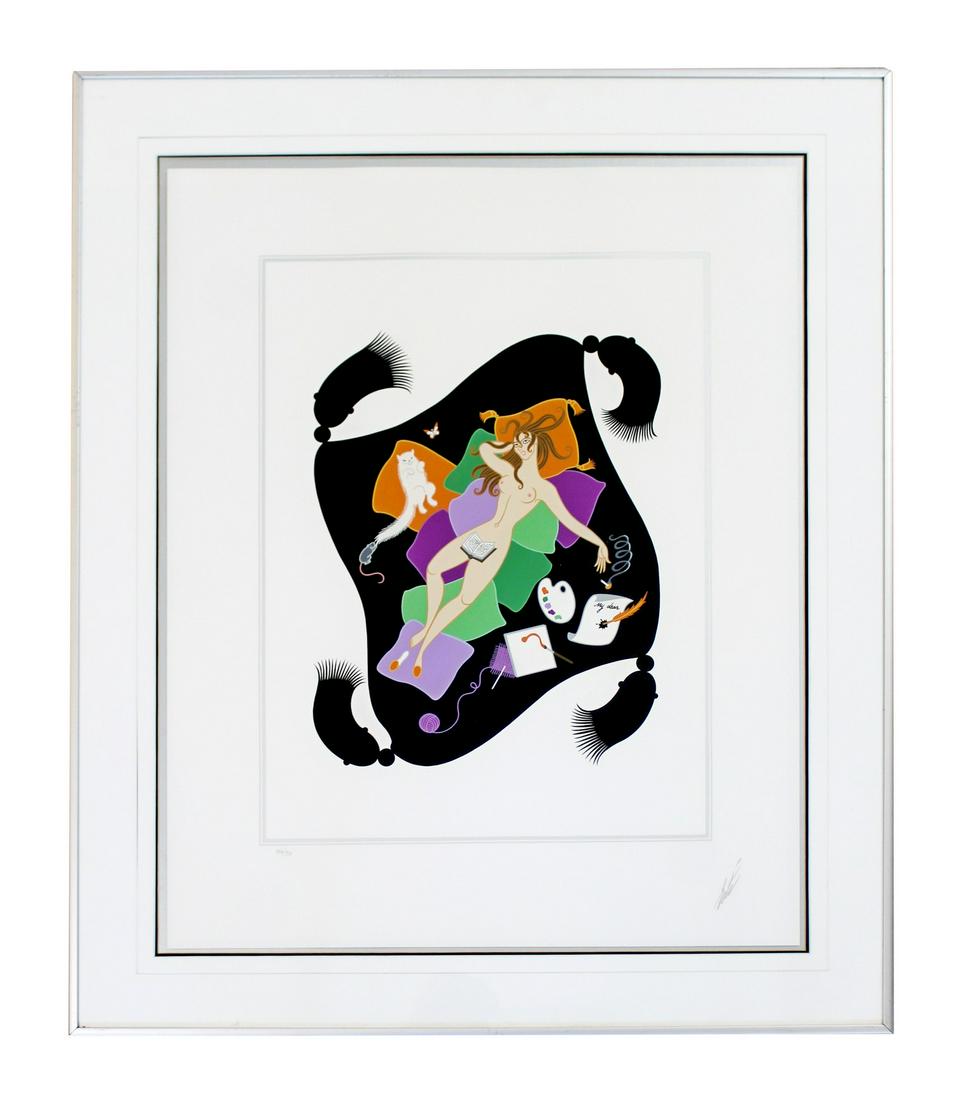 Framed Erte 7 Deadly Sins Sloth Signed Serigraph Nude: For your consideration is a framed, rare serigraph by Erte, aka Romain de Tirtoff, titled, "Sloth" from his 7 Deadly Sins Suite. From one of Erte's rarest, and most desirable Art Deco series he create