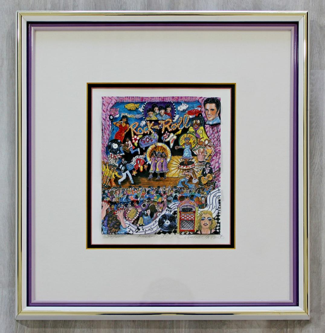 Rock n Roll 3D Serigraph Signed Charles Fazzino 327/475: For your consideration is a framed, 3D serigraph, entitled "Rock-n-Roll," signed and numbered by Charles Fazzino, 327/475. In excellent condition. This piece measures 17" W x 18" H framed, and 7" W x