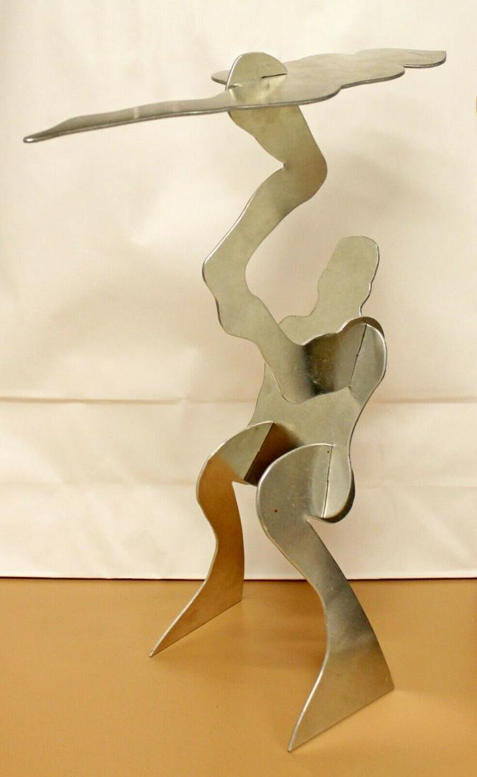 William King Aluminum Metal Sculpture Titled The Test: For your consideration is an aluminum metal table sculpture,the piece is titled The Test, which can be disassembled, by William King, circa 1972, with its original box.