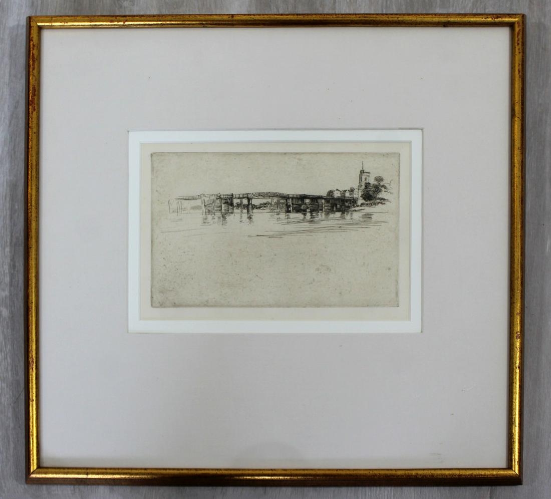 James McNeil Whistler Little Putney Etching Framed: For your consideration is a framed etching of James McNeil Whistler's Rare "Little Putney," circa the 1800s. In excellent antique condition. The dimensions are 16.5" W x 16" H.