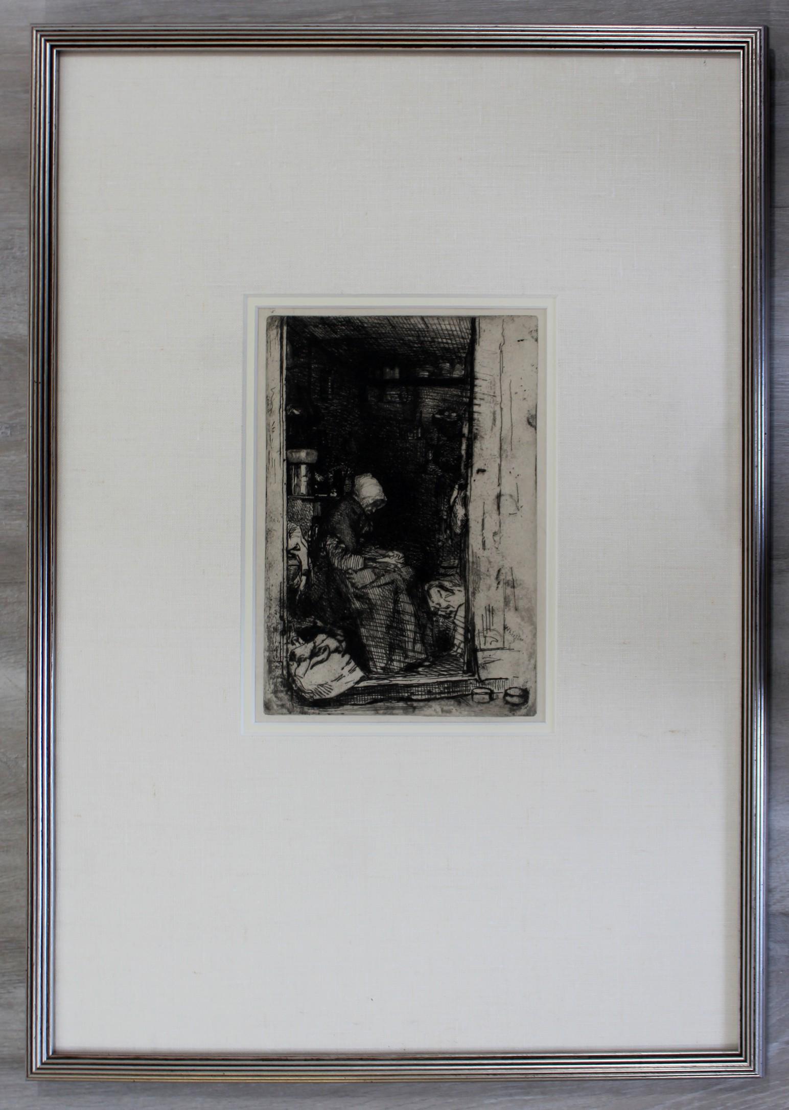 James McNeil Whistler La Vieille aux Loques Etching: For your consideration is a framed etching of James McNeil Whistler's Signed in plate "La Vieille aux Loques," circa 1858. In excellent antique condition. The dimensions are 16" W x 22" H.