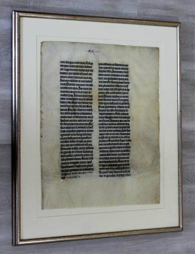 Northern France Old Testament 13th Century Page: For your consideration is an antique illuminated manuscript page from Northern France, 13th century. In good antique condition. 18.5" W x 22" H.