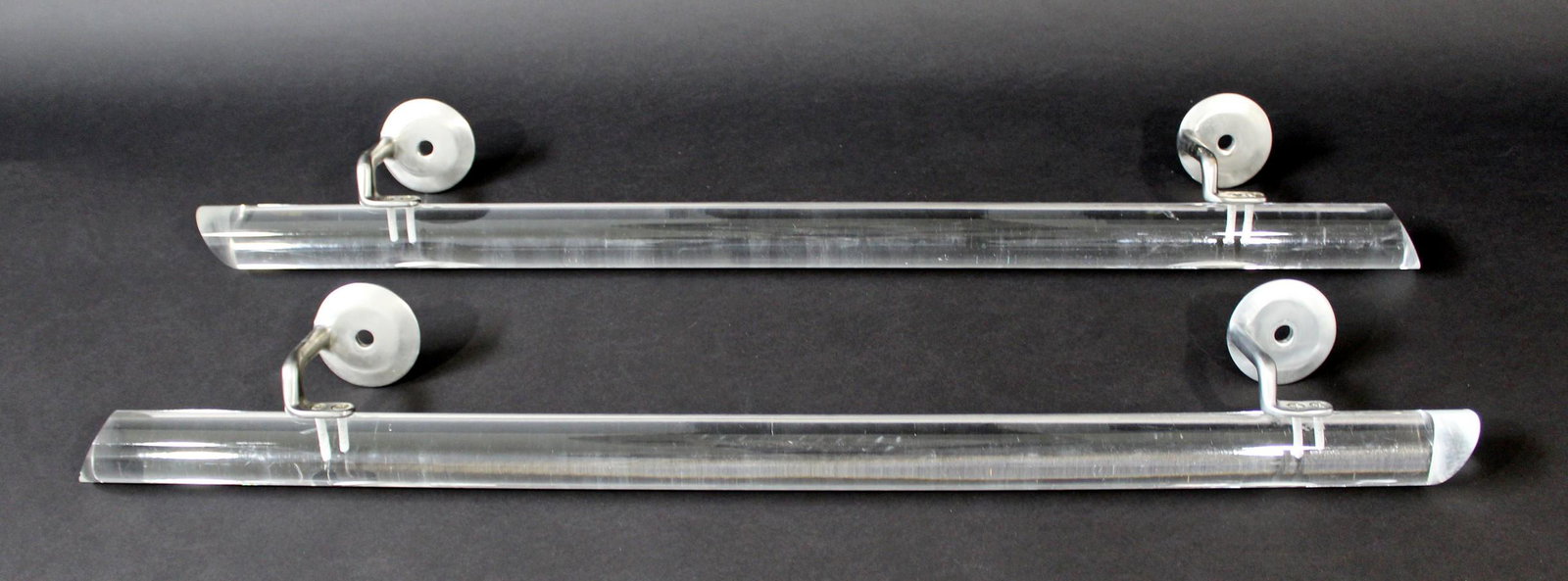 Clear Lucite Acrylic Pair of Banisters Hollis Jones Era: For your consideration is a gorgeous pair of clear lucite or acrylic wall mounted banisters, in the style of Charles Hollis Jones, circa the 1970s. In very good vintage condition, with a chip at one e