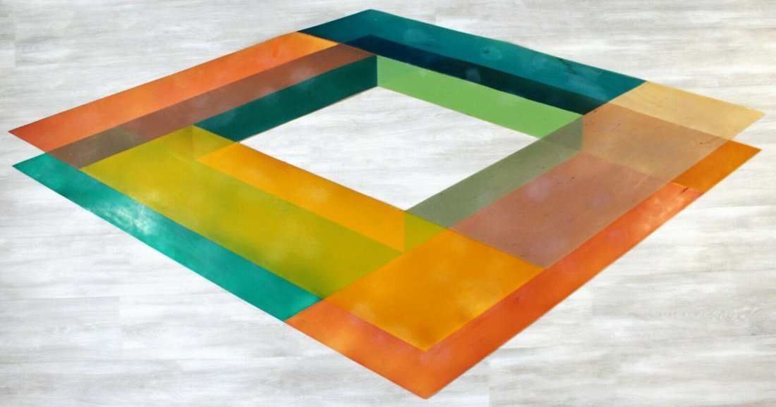 Abstract Painting Layered Fiberglass Resin Ron Davis: For your consideration is a captivating, abstract painting, laminated with layers of fiberglass and polyester resin, entitled "Center Hole," by Ron Davis, circa 1970. In fair vintage condition. The di