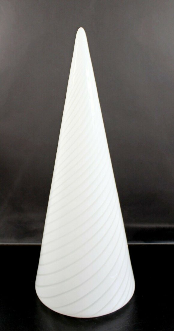 White Vetri Murano Glass Conical Table Lamp 1970s Italy: For your consideration is an incredible, large, conical shaped table lamp, made of a single sheet of white and clear Murano glass, made in Italy, circa the 1970s. In excellent condition. The dimension