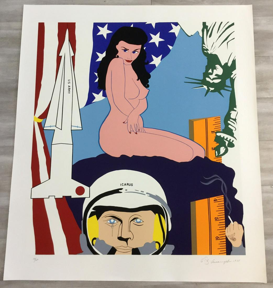Icarus Allan D'Arcangelo Hand-Signed Serigraph: For your consideration, is a hand-signed serigraph by arist Allen Archangelo. Size is 47" x 41" (unframed). Allan D'Arcangelo (1930-1998) was an American artist and printmaker, best known for his pain
