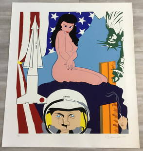 Icarus Allan D'Arcangelo Hand-Signed Serigraph: For your consideration, is a hand-signed serigraph by arist Allen Archangelo. Size is 47" x 41" (unframed). Allan D'Arcangelo (1930-1998) was an American artist and printmaker, best known for his