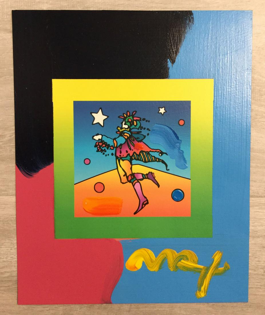 Star Catcher on Blends Peter Max Hand-Signed: For your consideration, is a mixed media with acrylic painting and color lithography on paper from the Peter Max Studio. Hand-signed in acrylic by the artist. A unique variation. Size is 8"x10" (unfra