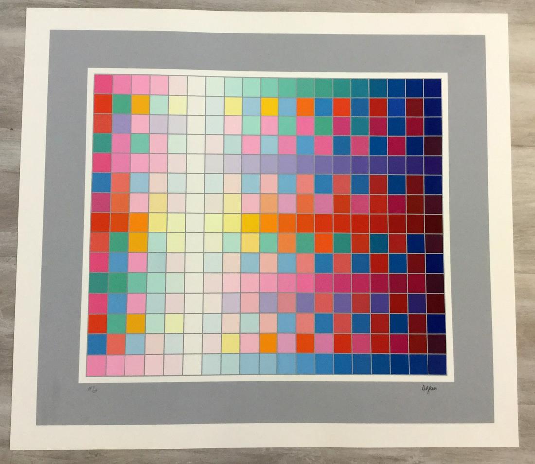 Square Wave Yaacov Agam Hand-Signed Serigraph: For your consideration, is a hand-signed serigraph by Israeli artist Yaacov Agam, known as the father of the Kinetic Art Movement. Size is 26"x29" (unframed).
