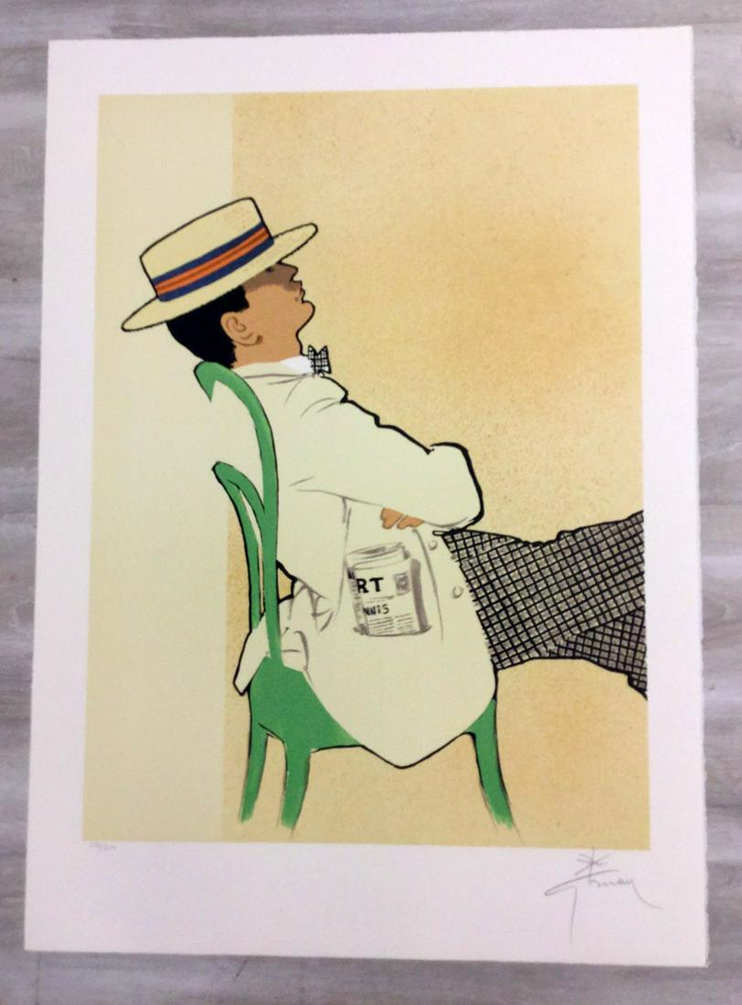 Le Balcon a Nice Rene Gruau Unframed Hand-Signed: For your consideration, is a hand-signed lithograph by Italian artist Rene Gruau, a famous fashion illustrator in the 40â€™s and 50â€™s. Gruau was part of the Modern Fashion movement. Size i