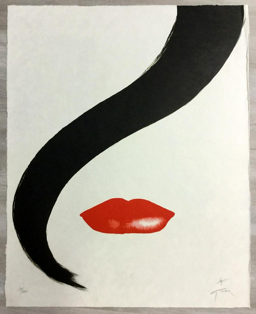 Rouge Rene Gruau Hand-Signed Lithogragh Unframed: For your consideration, is a hand-signed lithograph by Italian artist Rene Gruau, a famous fashion illustrator in the 40â€™s and 50â€™s. Gruau was part of the Modern Fashion movement. Size i