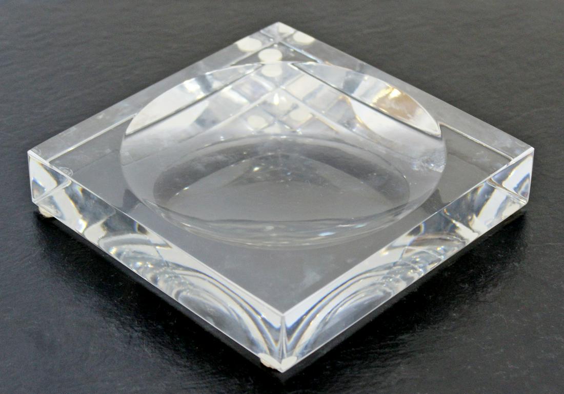 Sparte Baccarat Glass Square Ashtray France Chic: For your consideration is a marvelous, square, French Baccarat glass ashtray. Comes with original box. In excellent condition. The dimensions are 5.5" Sq x 1.75" H.