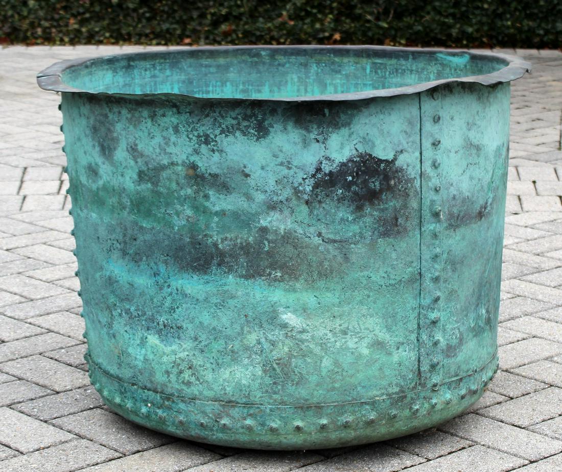 Vintage Antique Massive Copper Cheese Wine Tub Cauldron: For your consideration is a Vintage Antique massive, copper tub with rivets , used for making cheese. In excellent condition. The dimensions are 44" W Dia x 31" H.