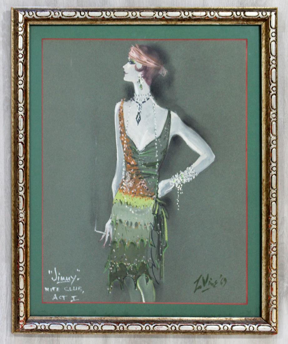 Framed Signed La Vine Pastel Art Jimmy Flapper Girl: For your consideration is a sensational, framed flapper portrait, done in bright pastels, signed La Vine and dated 1969. In excellent condition. The dimensions of the frame are 15.5" W x 19" H.