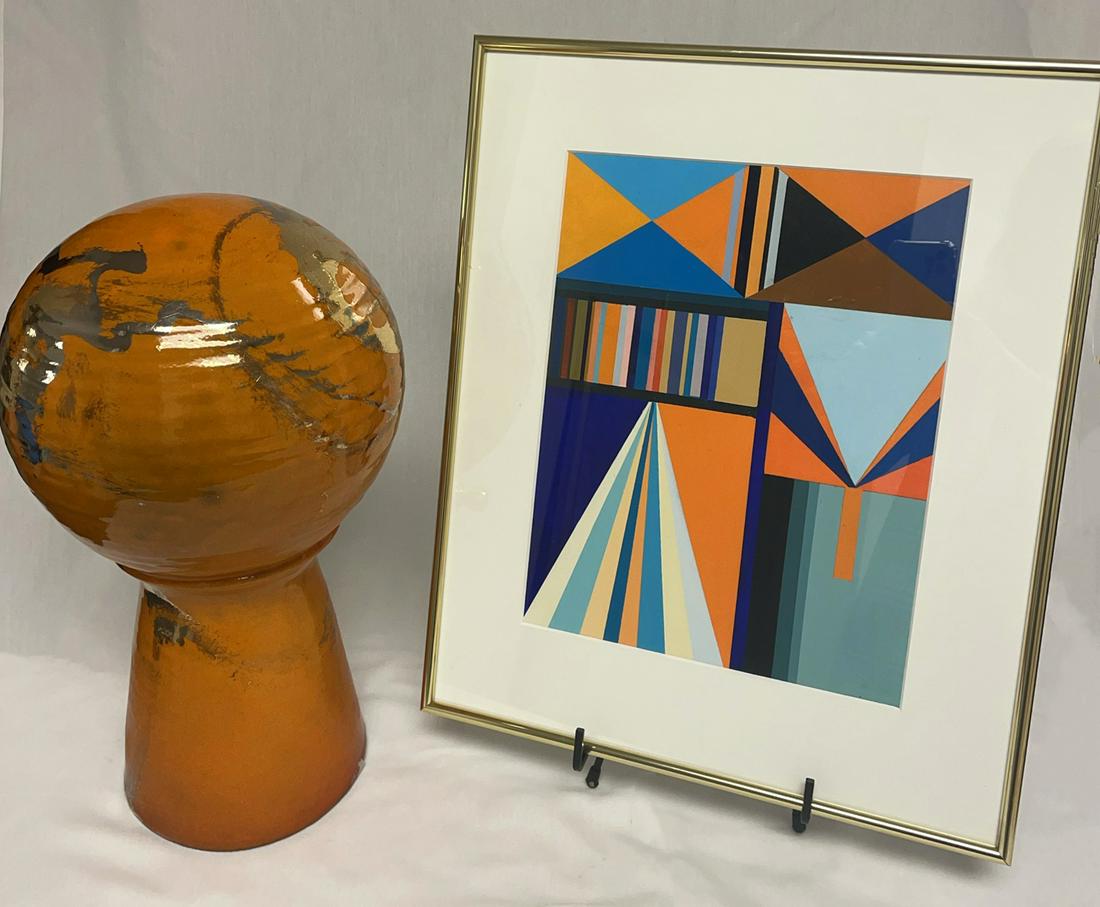 John Loree Retro Orange Ceramic & Geometric Painting (1 of 8)