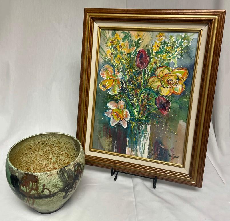 John Loree Vase Ceramic Bowl & Vase of Flowers Painting (1 of 8)