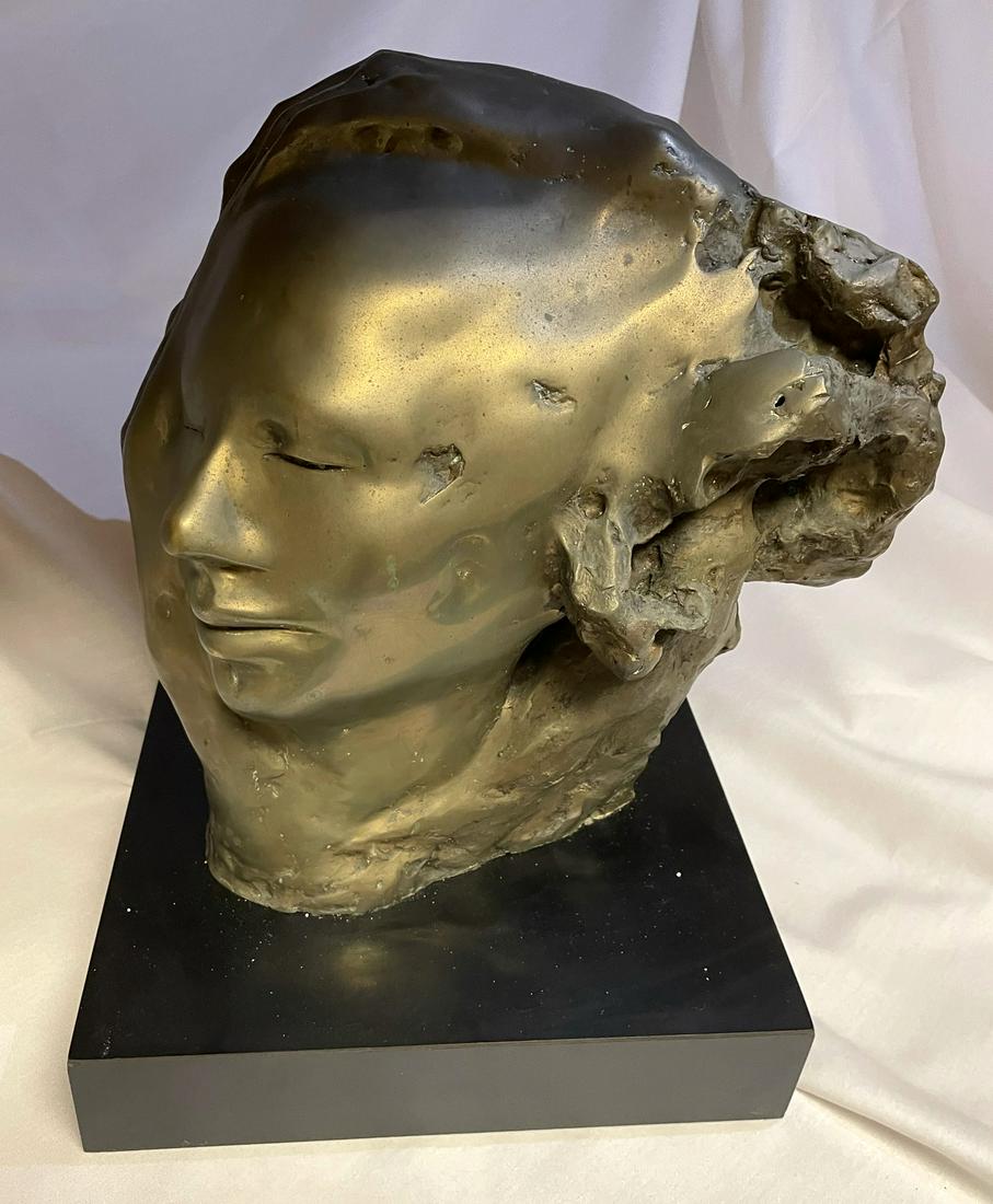 Mid Century Modern Woman Portrait Bronze Sculpture (1 of 5)