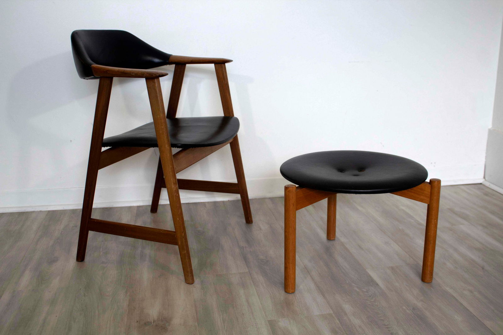 Mid Century Modern Teak & Leather Chair with Ottoman (1 of 11)