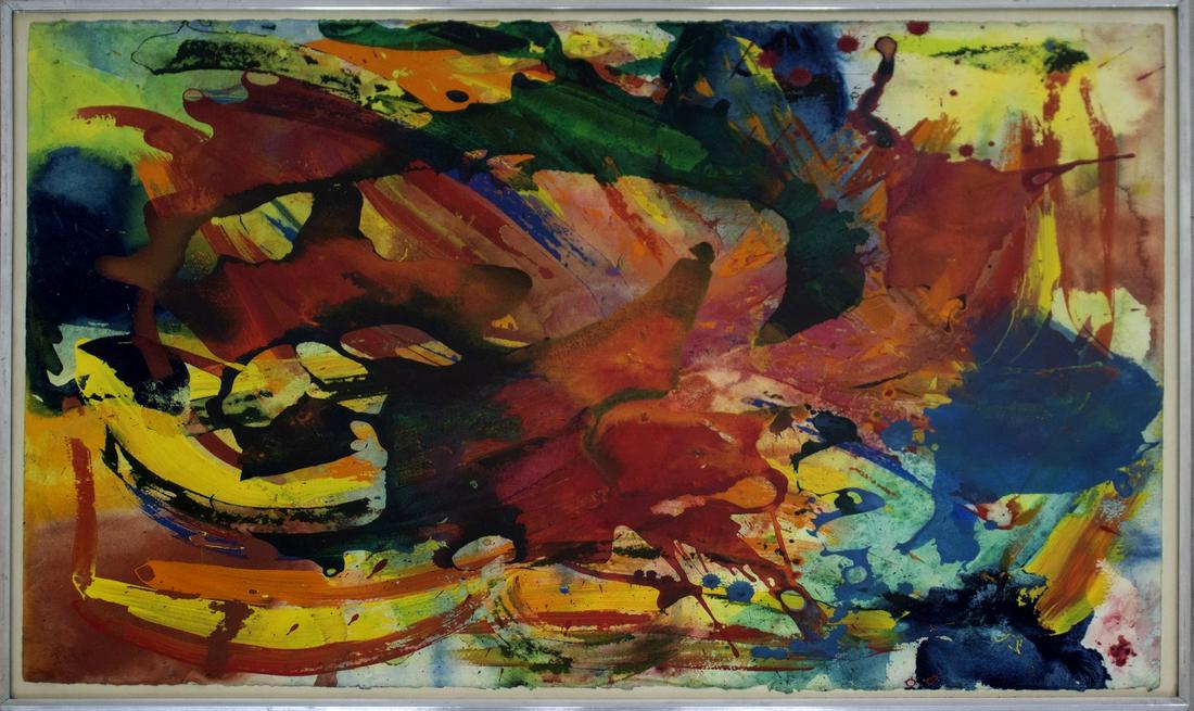 David Einstein Untitled Modern Acrylic Paper Paper: For your consideration is a whimsical modern painting on paper by American artist David Einstein (23.75"h x 31.5"w framed). In excellent vintage condition. David Einstein (b. 1946) holds a M.F.A. Degr