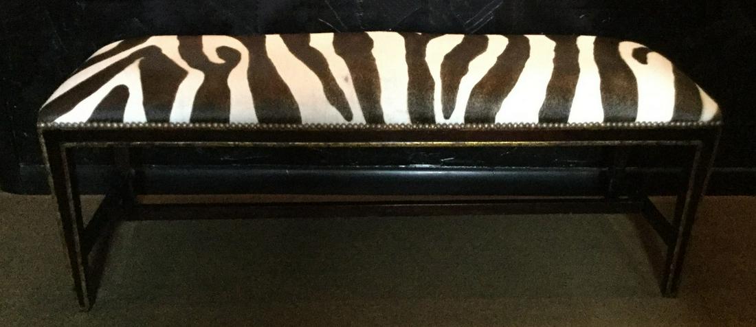 Wood Bench with Zebra Upholstery: For your consideration is an outstanding wood bench with zebra upholstery. In excellent condition. Dimensions: 48 L x 16 D x 17 H