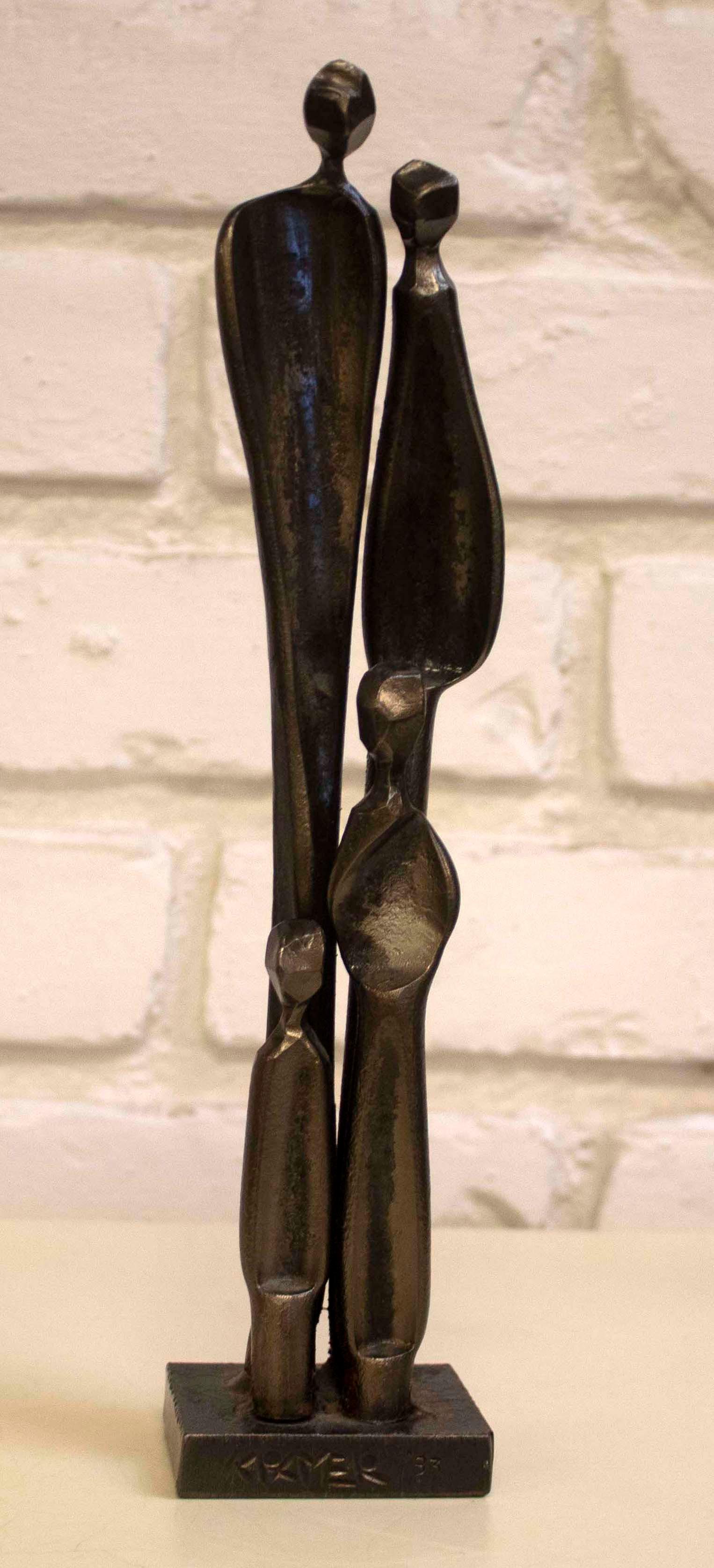 Boris Kramer Family of Four 1983 Bronze Sculpture: For your consideration is a lovely bronze sculpture of a family of four dated 1983 by Canadian artist Boris Kramer (11”h x 2.5”w x 2”d). In excellent condition. Boris Kramer was born