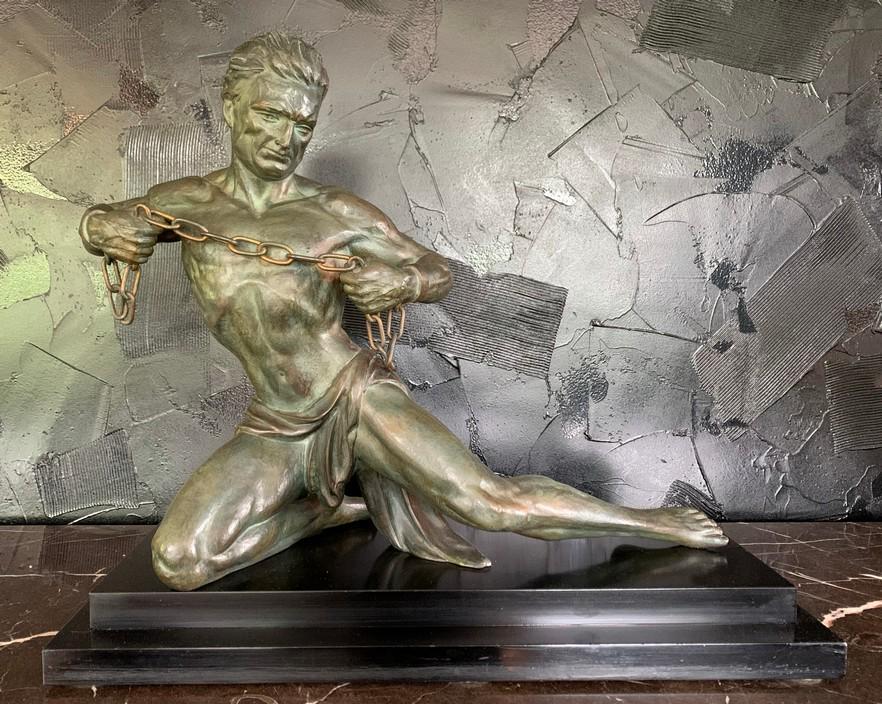 Jean de Roncourt Art Deco Sculpture Man with Chains (1 of 16)
