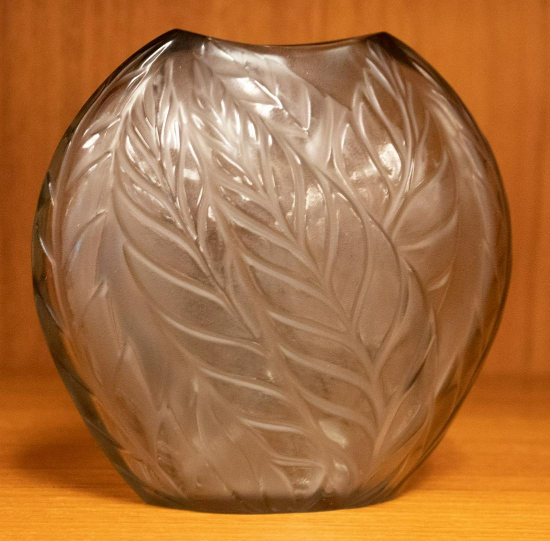 Lalique Crystal Vintage Grey Bud Vase: For your consideration is a lovely Lalique grey bud vase. In excellent condition. Dimensions: 4.5"h x 4.75"w x 2.25"d