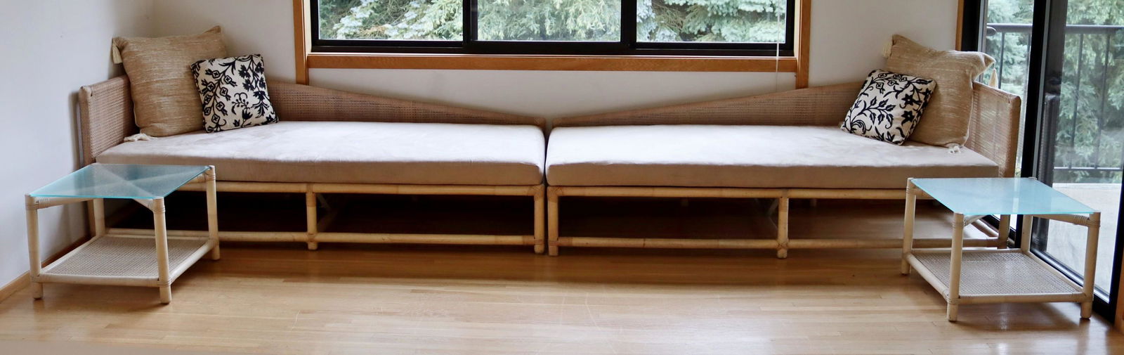 Pair of Willow & Reed Rattan Chaises with Tables (1 of 8)