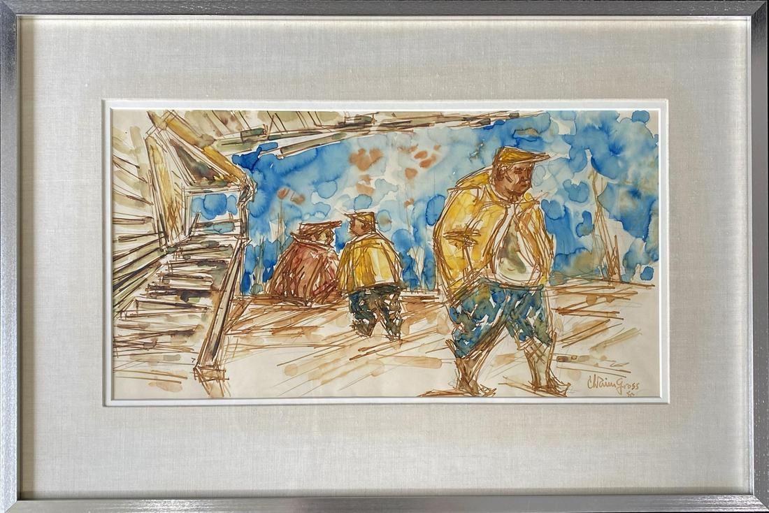 Chaim Gross Untitled Walking Man Watercolor Framed (1 of 2)