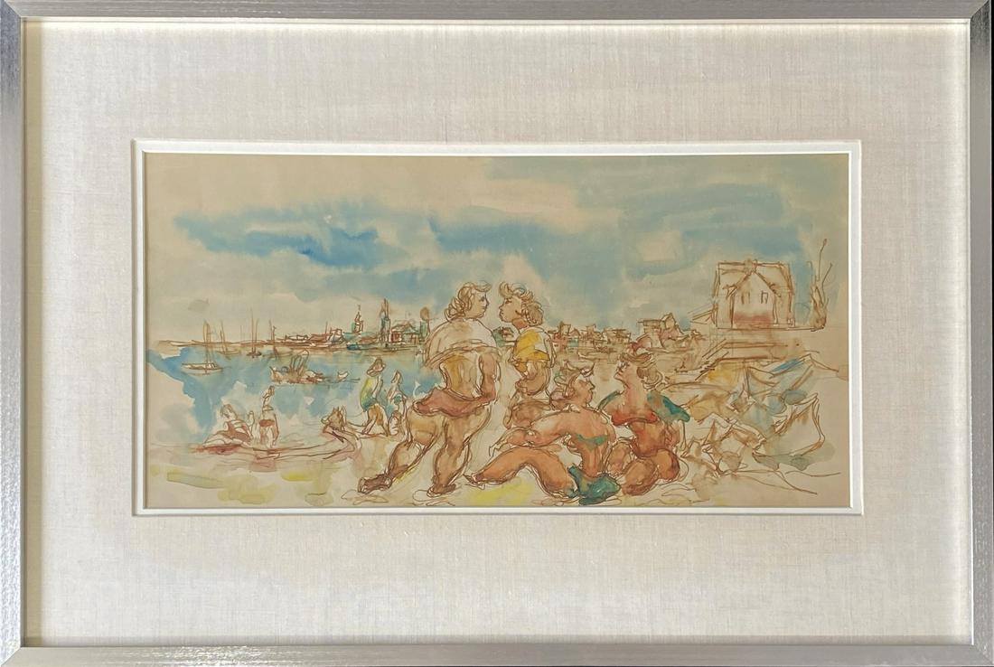 Chaim Gross Untitled Crowd at the Beach Watercolor (1 of 2)