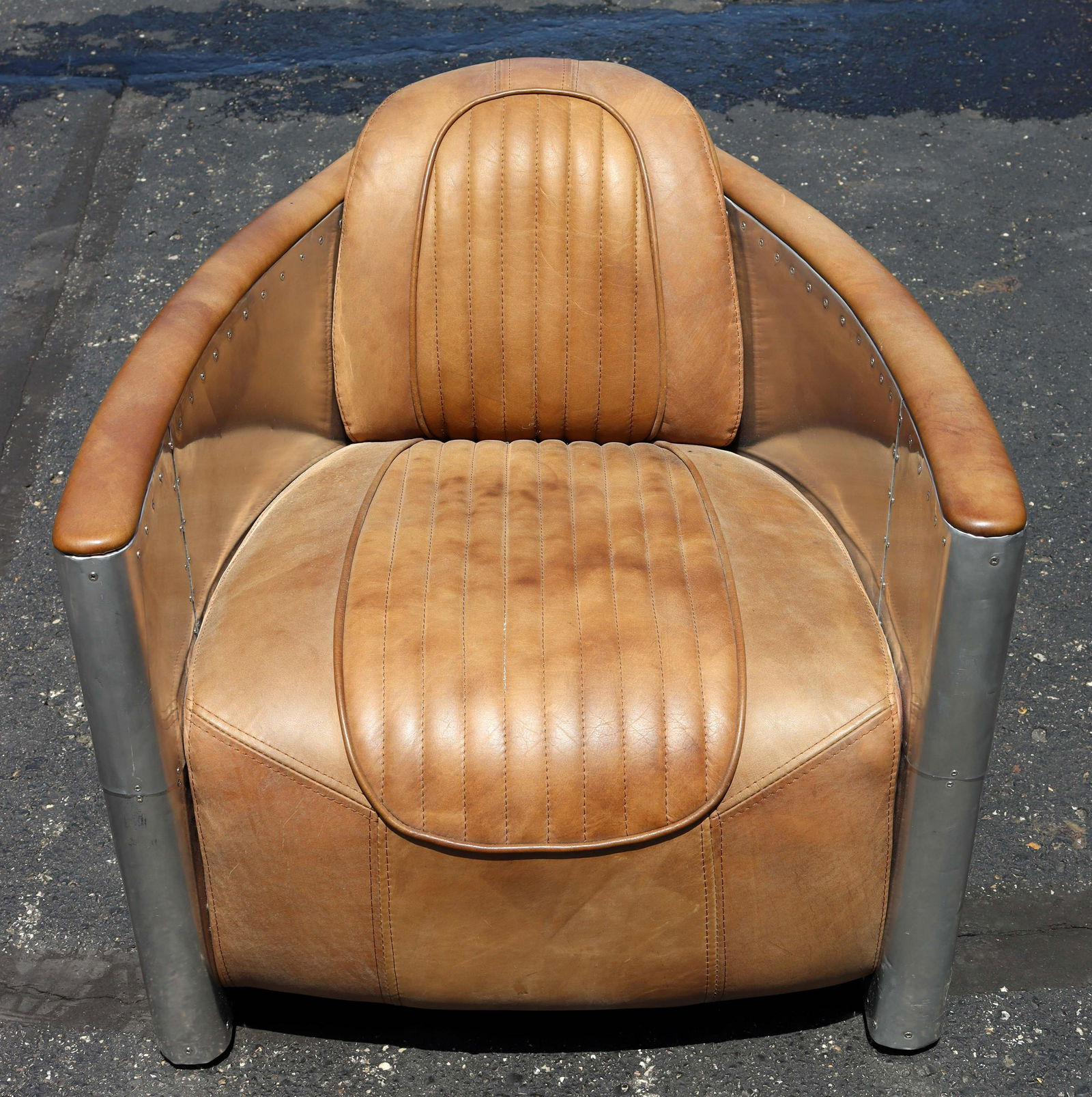 Chrome Encased Brown Leather Restoration Hardware Chair (1 of 9)