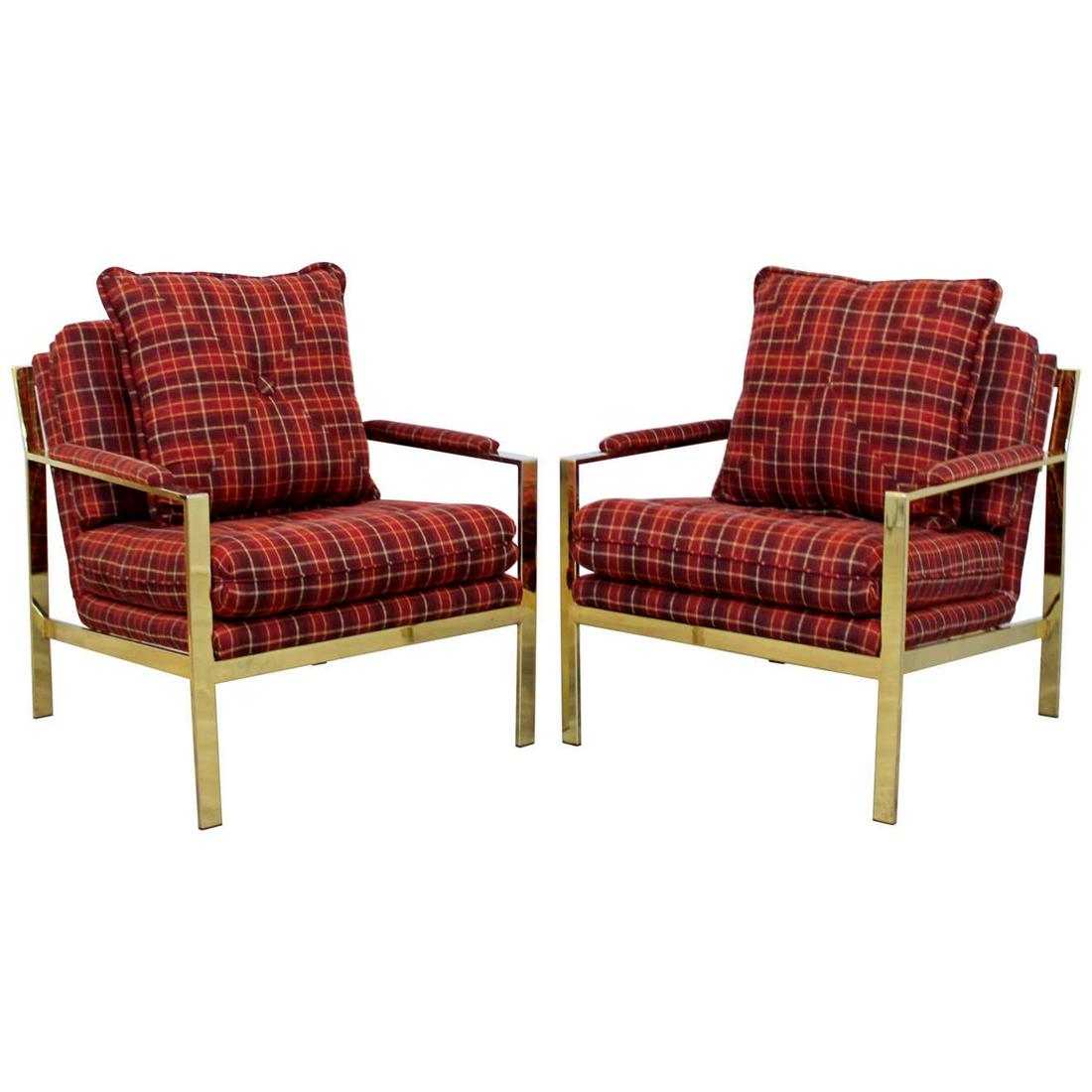 Pair of Flat Bar Brass Armchairs DIA 1970s Baughman (1 of 8)