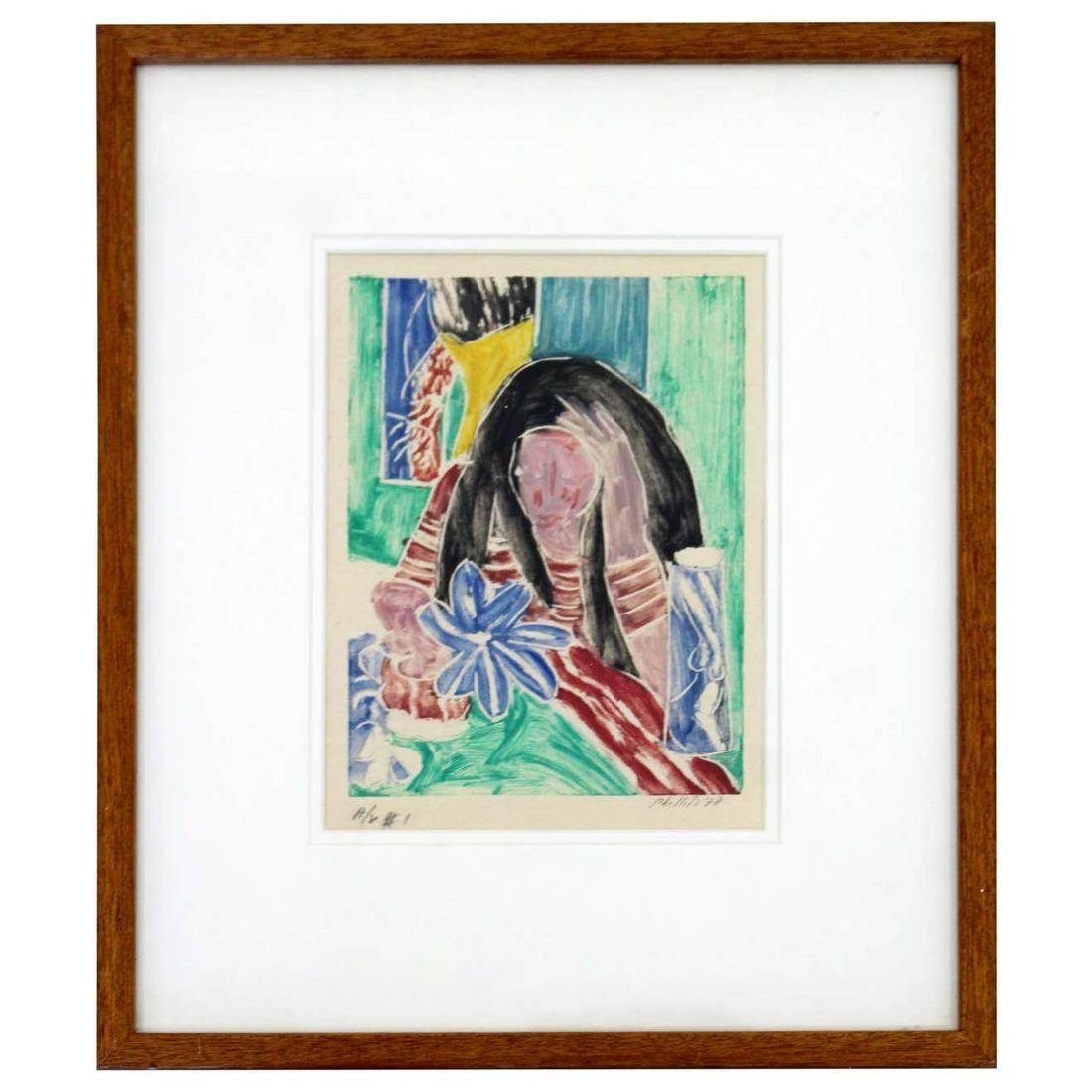 Matt Phillips Woman Hand Painted Linocut Monotype (1 of 6)