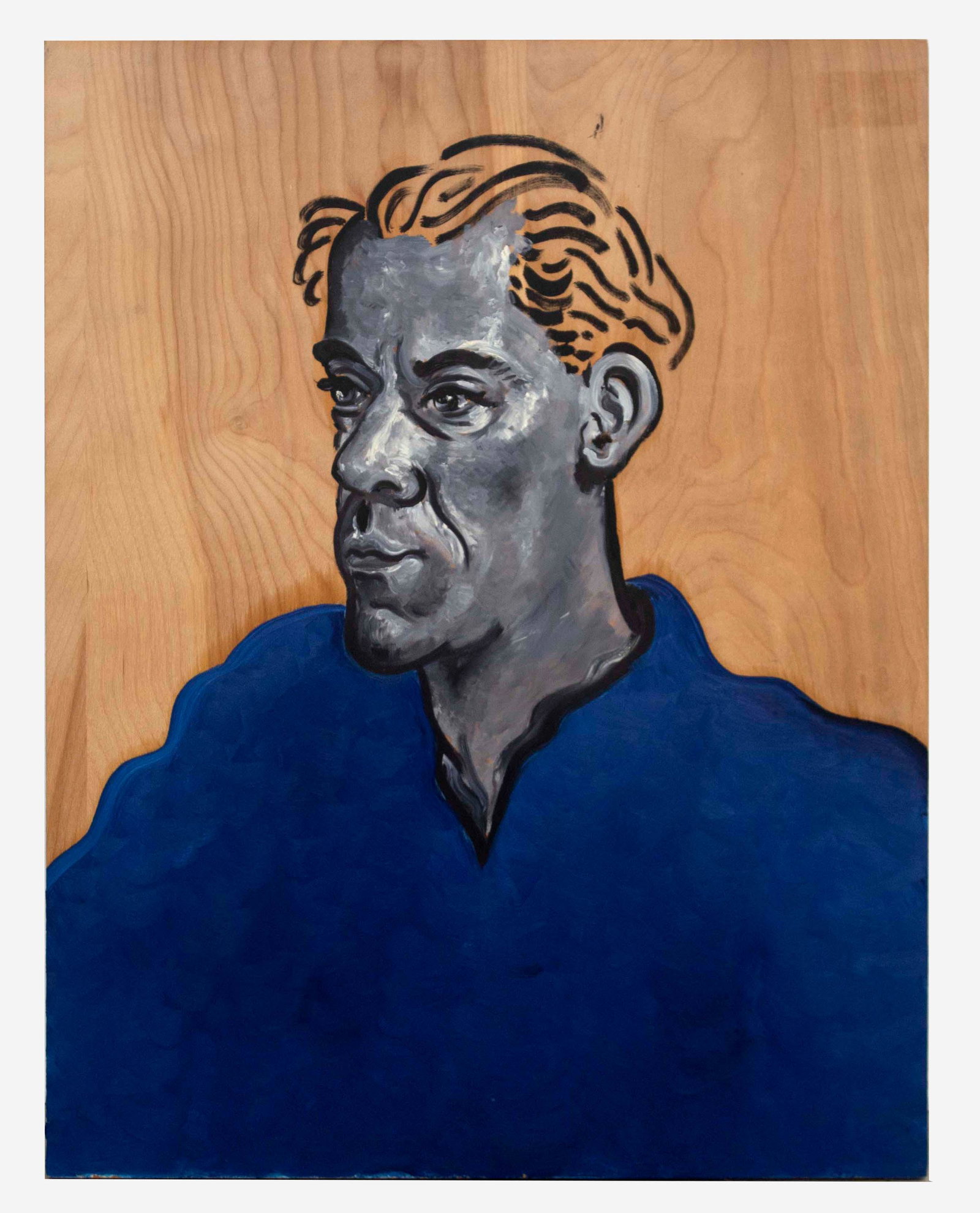 Julian Hills Grey Doug 1990 Portrait Oil Painting: For your consideration is a unique oil on wood titled Grey Doug, dated 8-18-90, and signed on the verso by California artist Julian Hills. This painting was acquired from a curator and gallery owner f