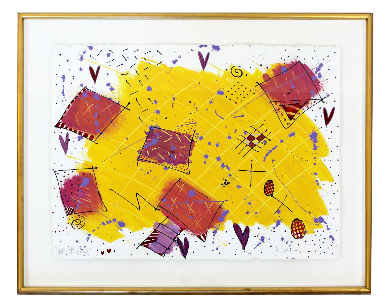 Framed Acrylic Abstract Painting Signed Jo Rosen 1980s (1 of 6)