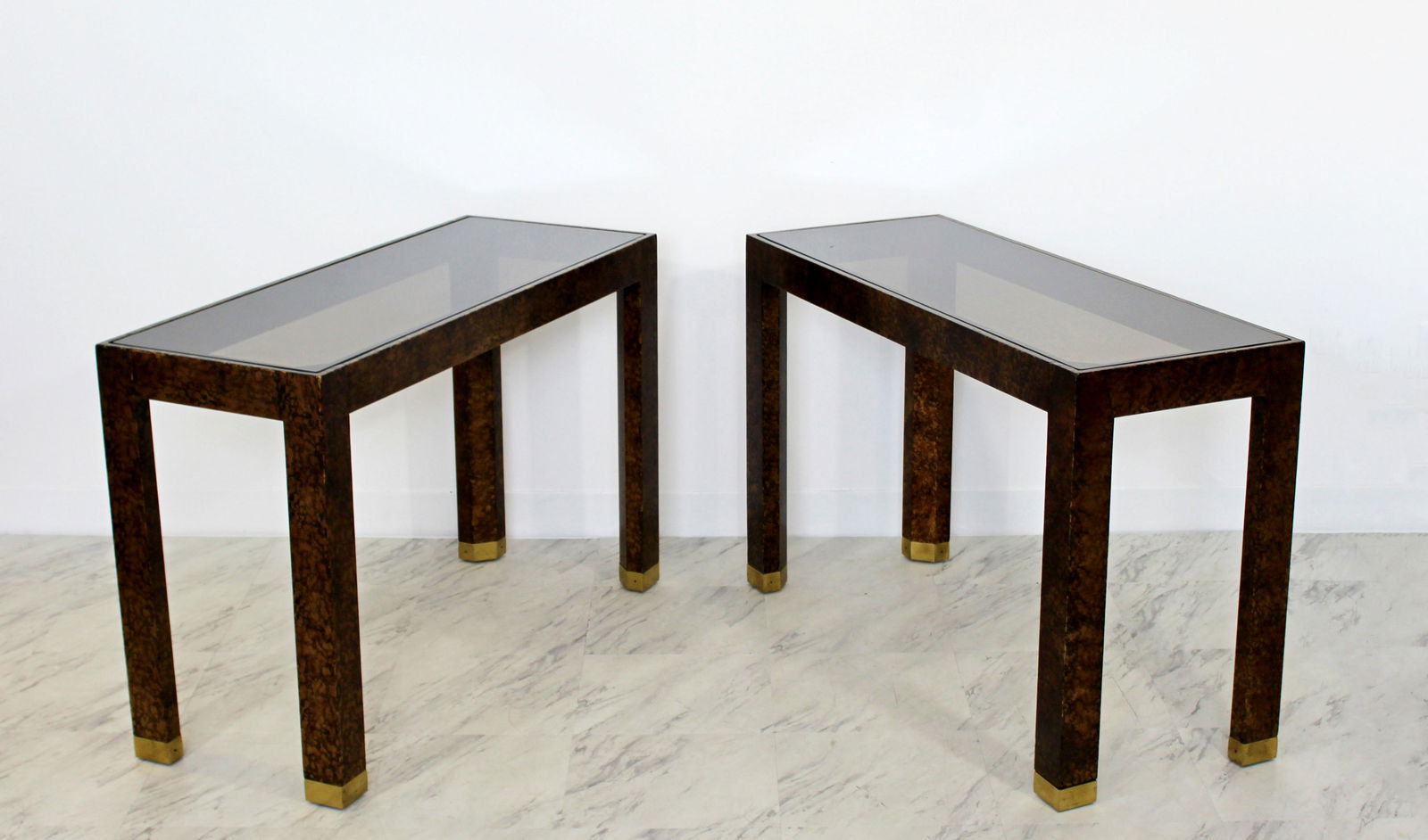 Pair of Vintage Henredon Console Tables Faux Tortoise (1 of 12)