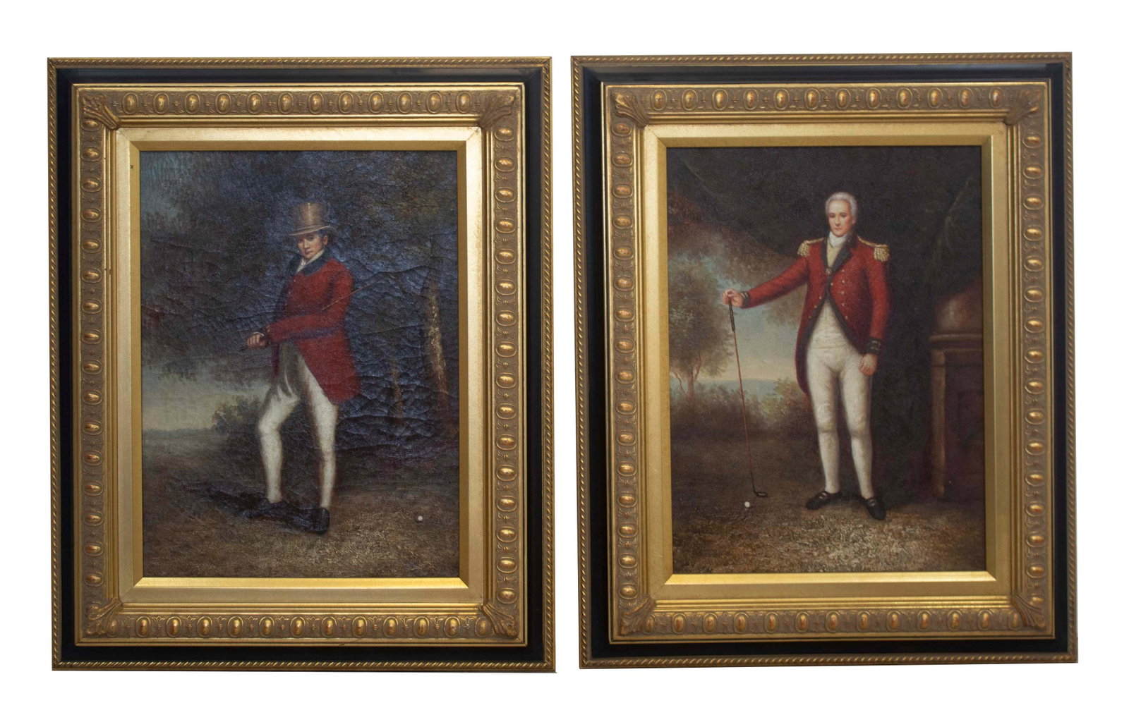 Pair of 19th Century Gentleman Golfers Antique: For your consideration is a fascinating pair of antique paintings depicting 19th century gentleman golfers. Dimensions: 22.25h x 18.25w (framed). In excellent condition.