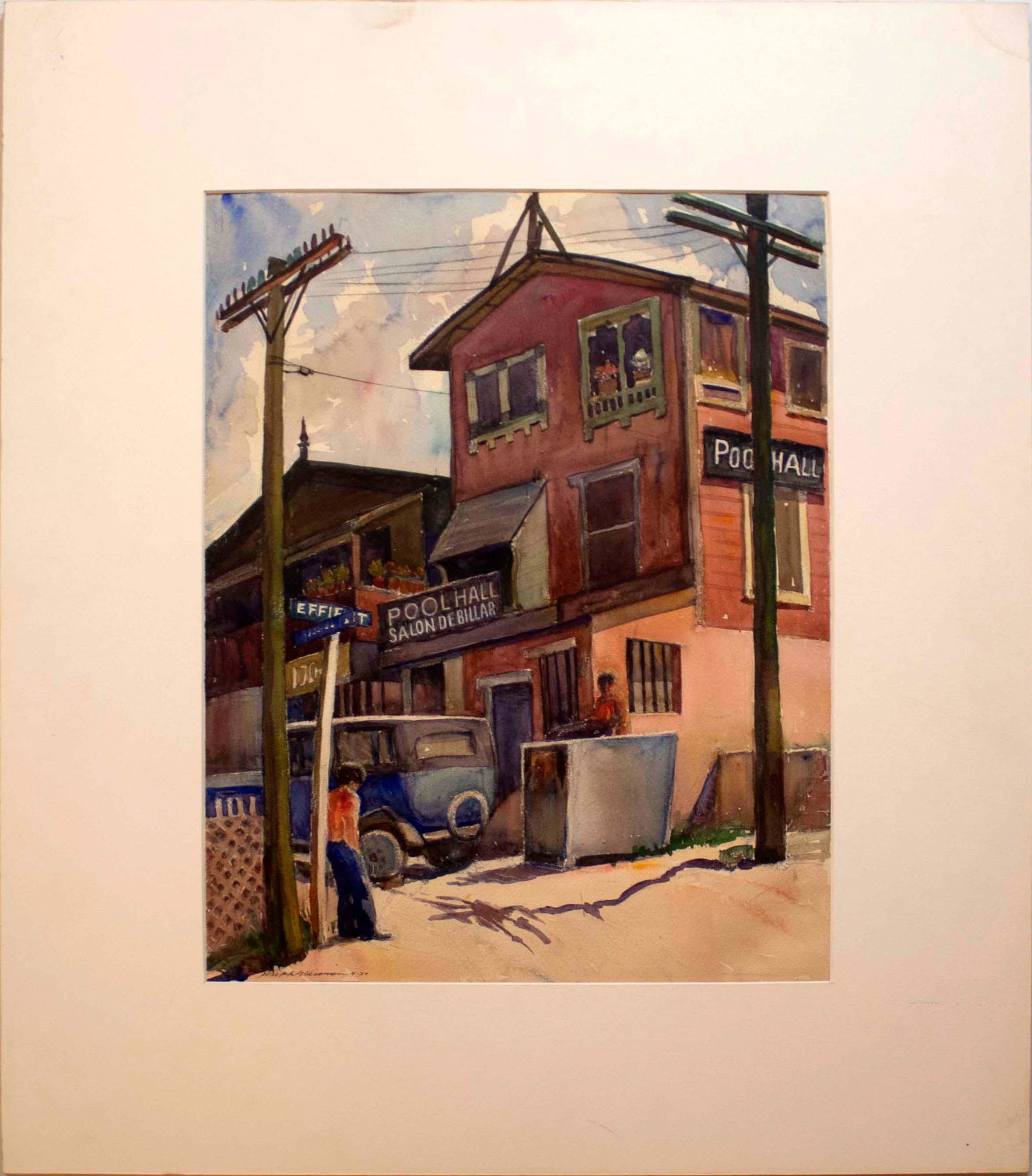 Joseph Weisman A Corner of Effie Street in Chavez: For your consideration is a lovely and nostalgic watercolor on paper titled A Corner of Effie Street in Chavez Ravine by Joseph Weisman. Dimensions: 24h x 20w (unframed). In excellent condition. Josep