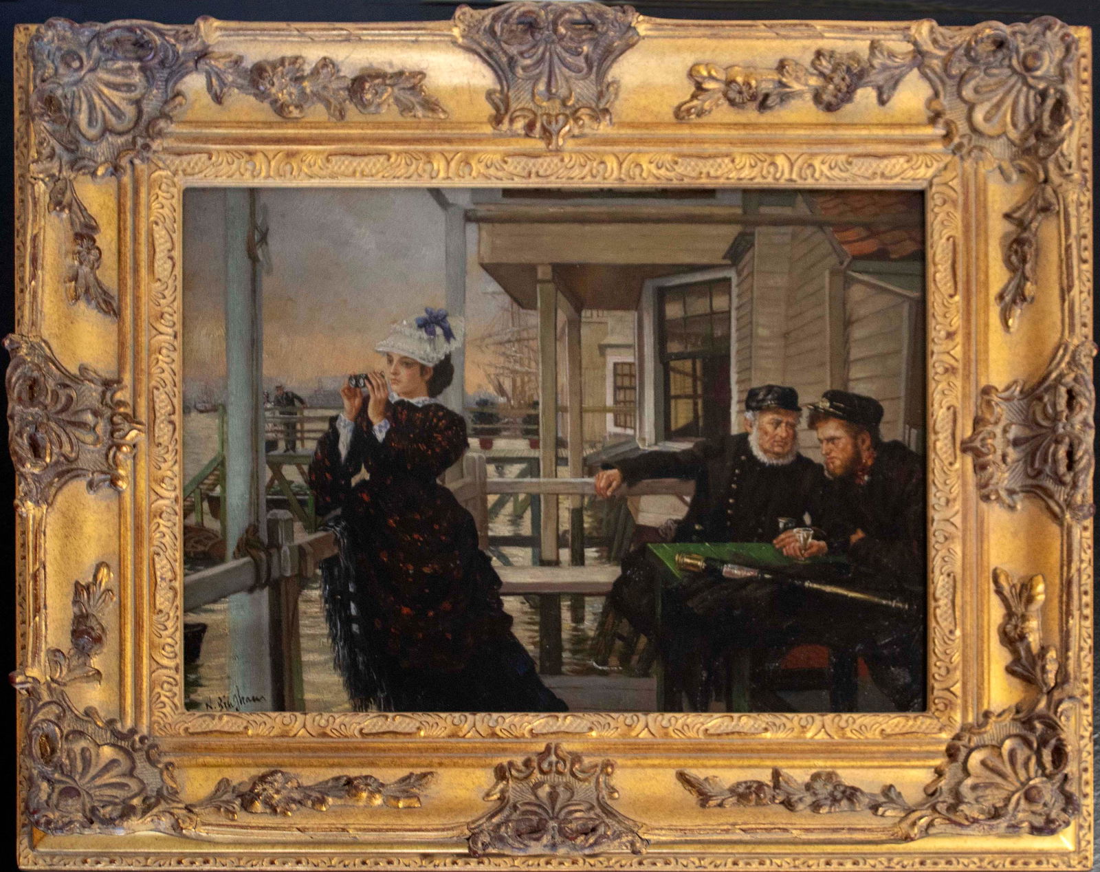 N. Henry Bingham Woman with Binoculars Oil Painting (1 of 7)