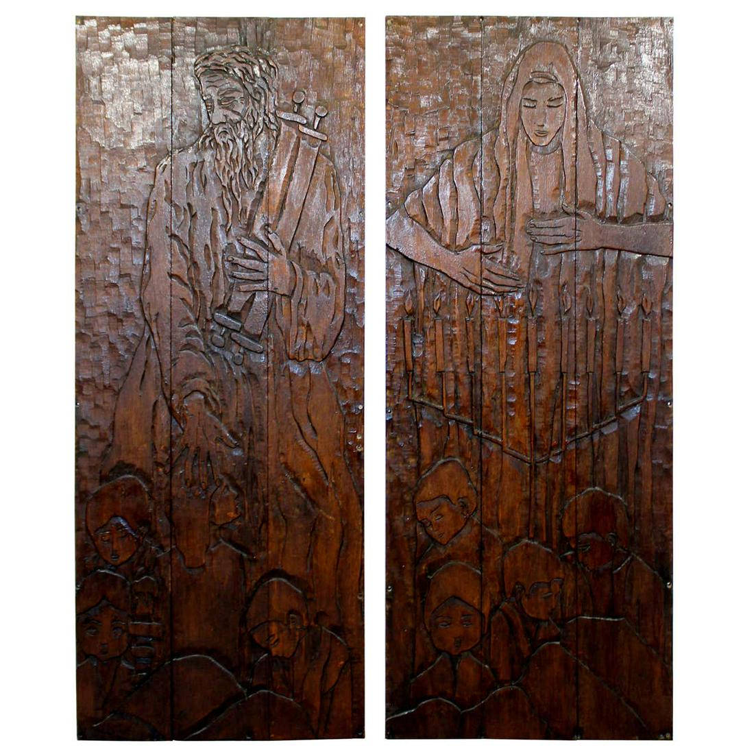 Pair Wood Wall Sculpture Relief Gaugy Style Moses (1 of 11)