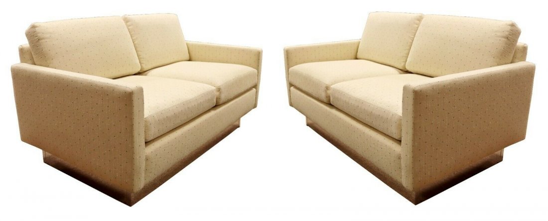 Pair of Baughman Att Chrome Plinth Base Loveseats Sofas (1 of 9)