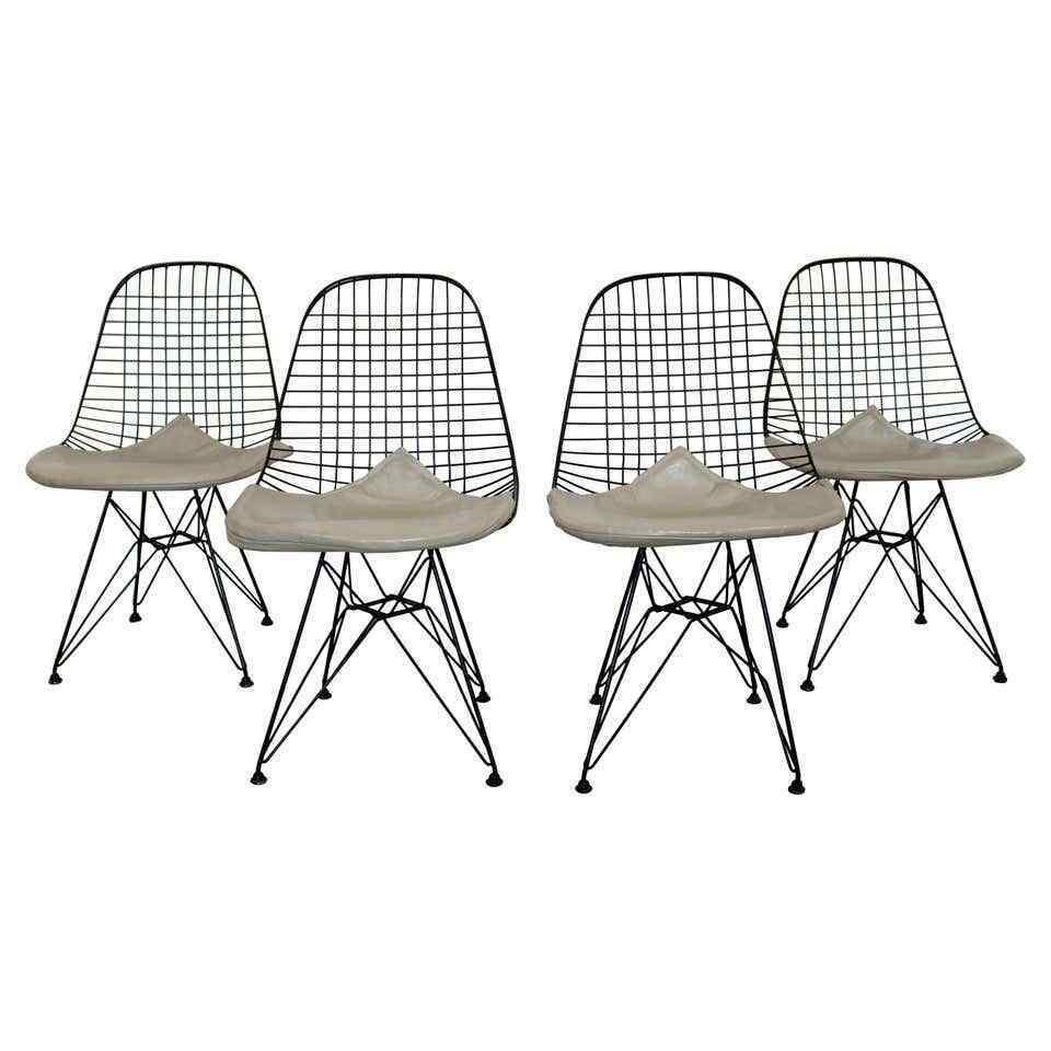Mid Century Modern Set 4 Eames Black Wire Bikini Side Chairs Eiffel Tower Bases (1 of 6)