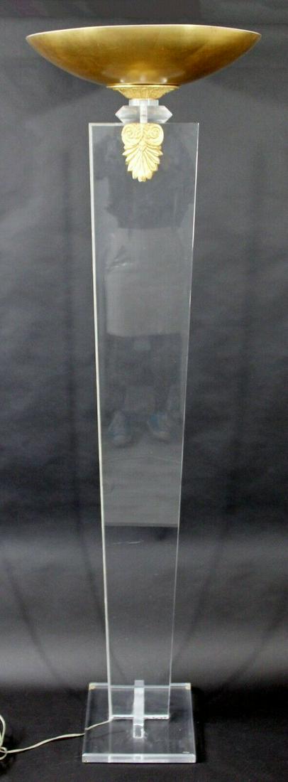 Contemporary Modern Van Teal Signed Torchiere Brass & Lucite Floor Lamp 1980s (1 of 8)
