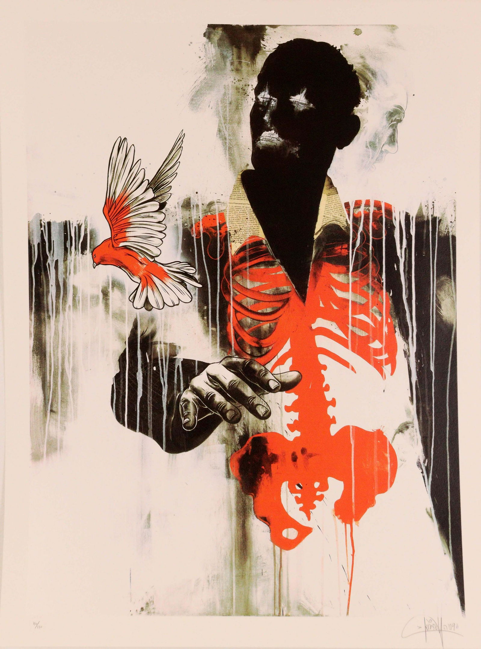 Dave Kinsey Losing Faith Limited Edition Screenprint 46/120 Hand Signed 2009: An intriguing contemporary screenprint titled Losing Faith by Los Angeles based artist, Dave Kinsey. Hand signed in pencil on the bottom right and annotated 46/120 on the bottom left. Artwork comes wi